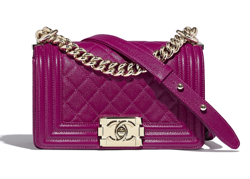 Chanel Boy Bag Grained Calfskin Gold-tone Small Fuchsia
