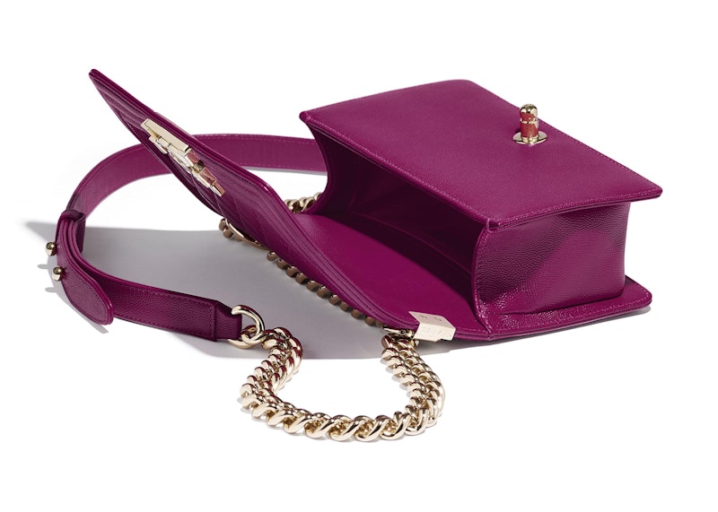 Lookbook Chanel Boy Bag Kulit Anak Lembu Berbiji Emas Kecil Fuchsia