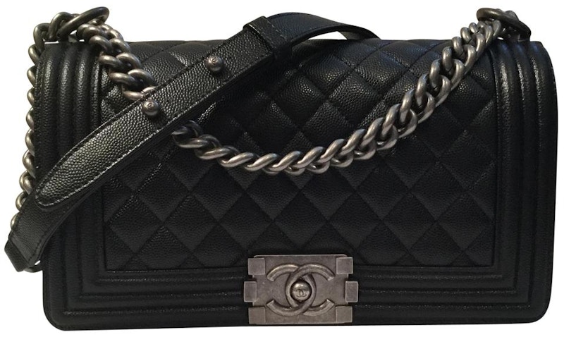 Chanel Boy Bag Quilted Caviar Silver-tone Old Medium Black