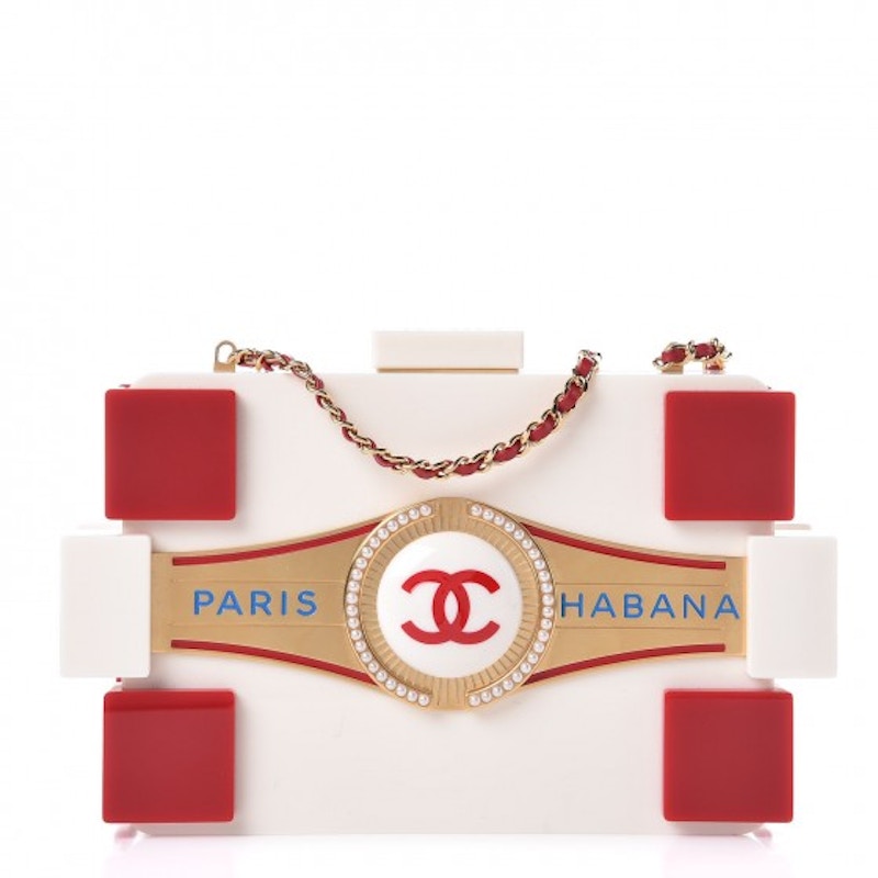 Chanel Boy Brick Havana By Night Clutch Plexiglass Gold-tone White/Red