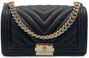 Chanel Boy Chevron Quilted Caviar Gold-tone Medium Black Chanel Boy Chevron Quilted Caviar Gold-tone Medium Black