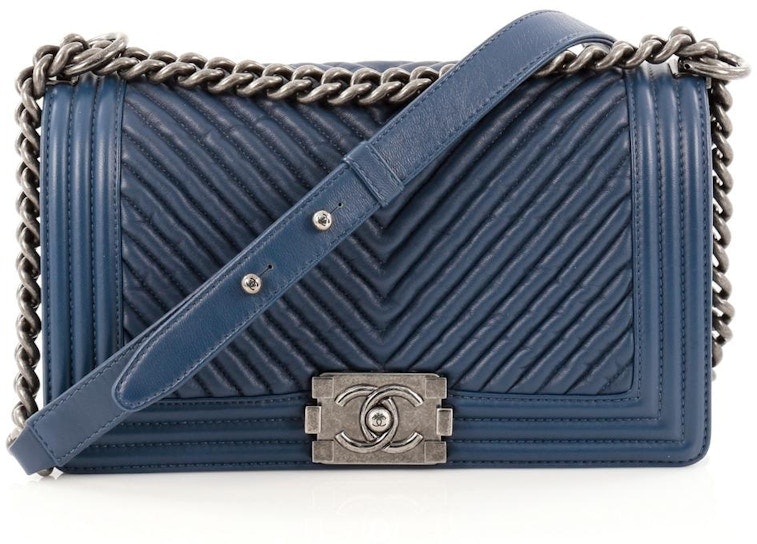chanel-boy-flap-bag-quilted-chevron-wrinkled-old-medium-navy-blue