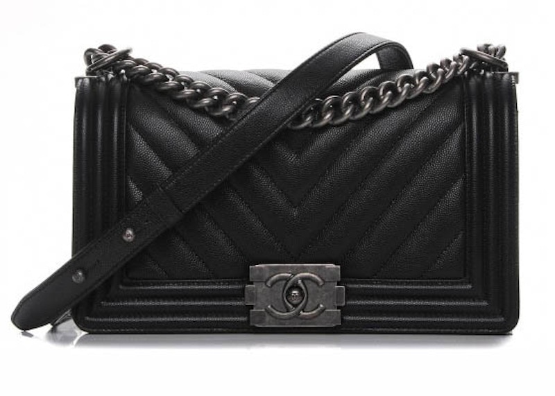 Chanel Boy Flap Chevron Quilted Medium Black