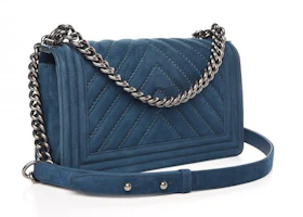 Order Chanel Boy Flap Chevron Quilted Nubuck Medium Blue