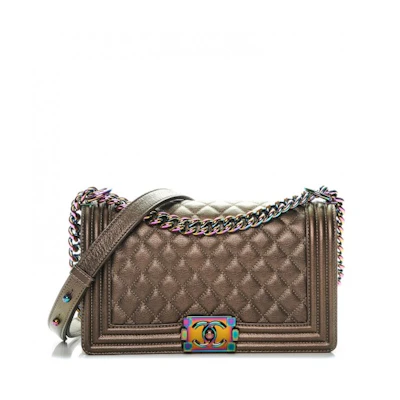 Chanel Boy Flap Diamond Quilted Iridescent Medium Dark Gold
