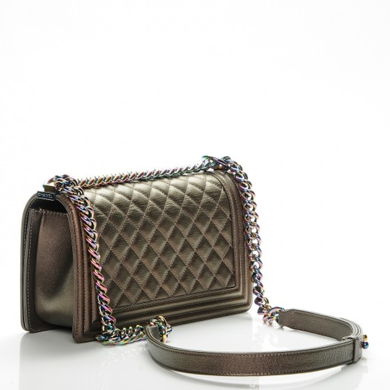 Order シャネルボーイ フラップ ダイヤモンドキルト イリディセント ミディアム ダークゴールド