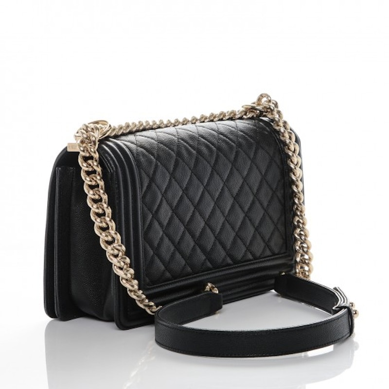 Order 香奈兒男孩菱格紋中號黑色翻蓋包