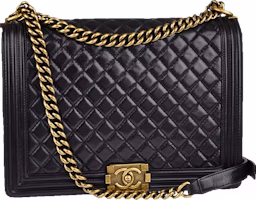 Chanel Boy Flap Quilted Calfskin Antique Brass Large Black Chanel Boy Flap Quilted Calfskin Antique Brass Large Black