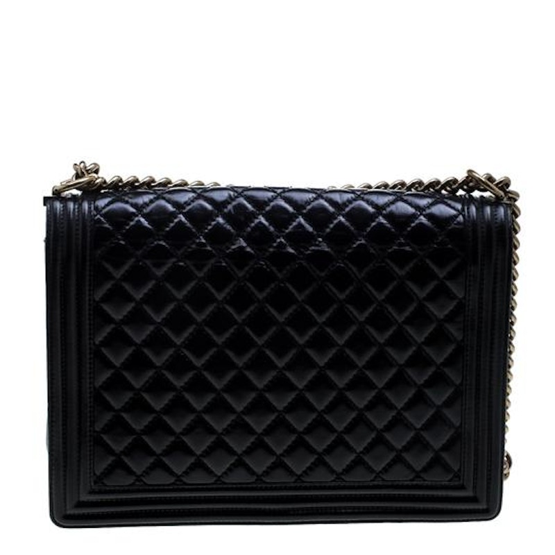 Order 香奈儿大号Antique Brass小牛皮菱格纹翻盖包黑色