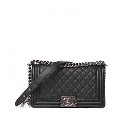 Chanel Boy Flap Quilted Caviar Ruthenium Large Black
