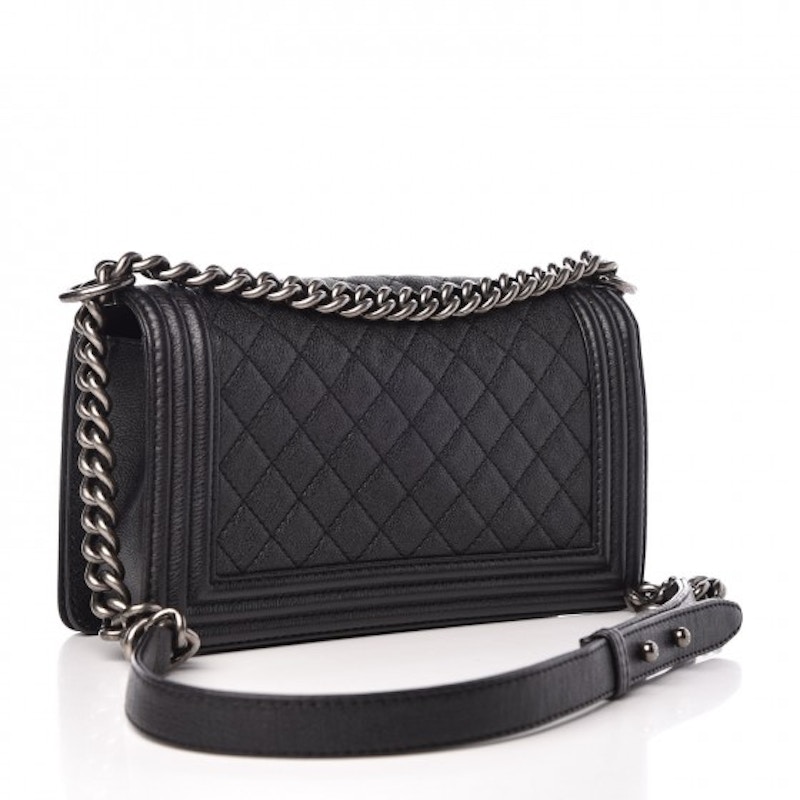 Order 香奈儿大号Boy Flap菱格子鱼子酱黑色钌金属包