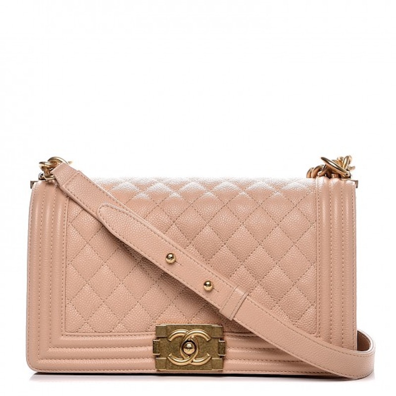 Chanel Boy Flap Quilted Diamond Caviar Medium Light Beige/Green