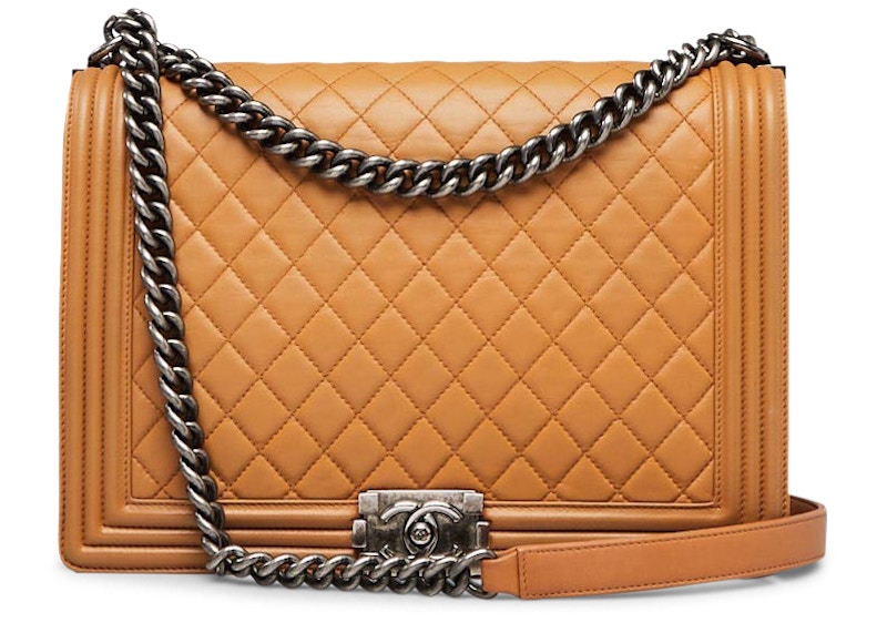 Chanel Boy Flap Quilted Diamond Dark Beige