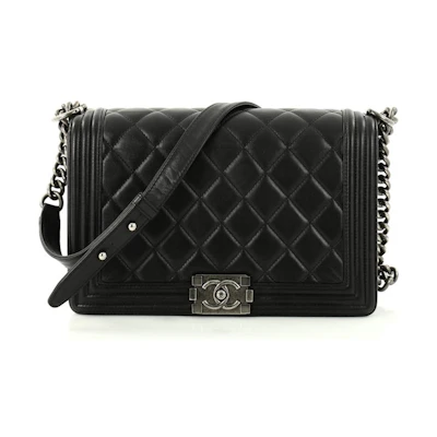 Chanel Boy Flap Quilted Diamond Lambskin New Medium Black