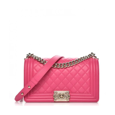 Chanel Boy Flap Quilted Diamond Medium Pink