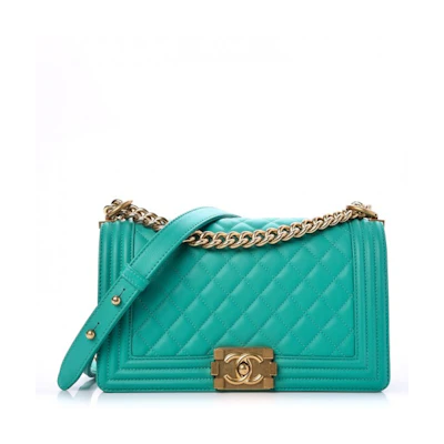 Chanel Boy Flap Quilted Diamond Medium Turquoise