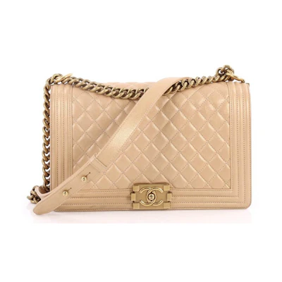 Chanel Boy Flap Quilted Diamond Metallic New Medium Tan