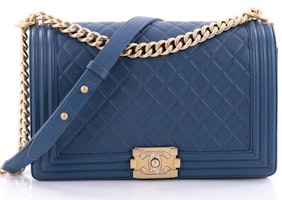 Chanel Boy Flap Quilted Diamond New Medium Blue Chanel Boy Flap Quilted Diamond New Medium Blue