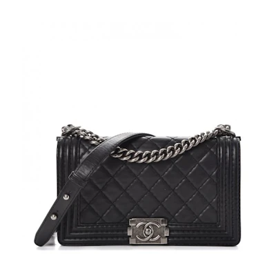 Chanel Boy Flap Quilted Diamond/Stitch Medium Black