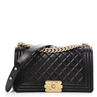 Chanel Boy Flap Quilted Lambskin Aged Gold-tone Medium Black Chanel Boy Flap Quilted Lambskin Aged Gold-tone Medium Black