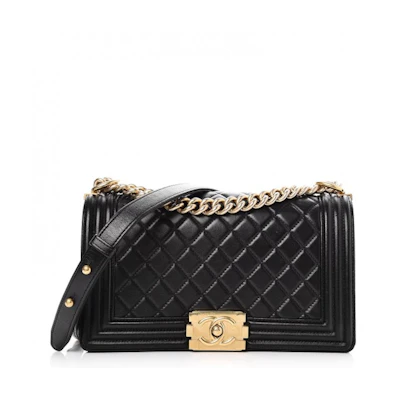 Chanel Boy Flap Quilted Lambskin Aged Gold-tone Medium Black