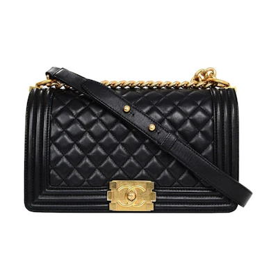 Chanel Boy Flap Quilted Lambskin Gold-tone Medium Black
