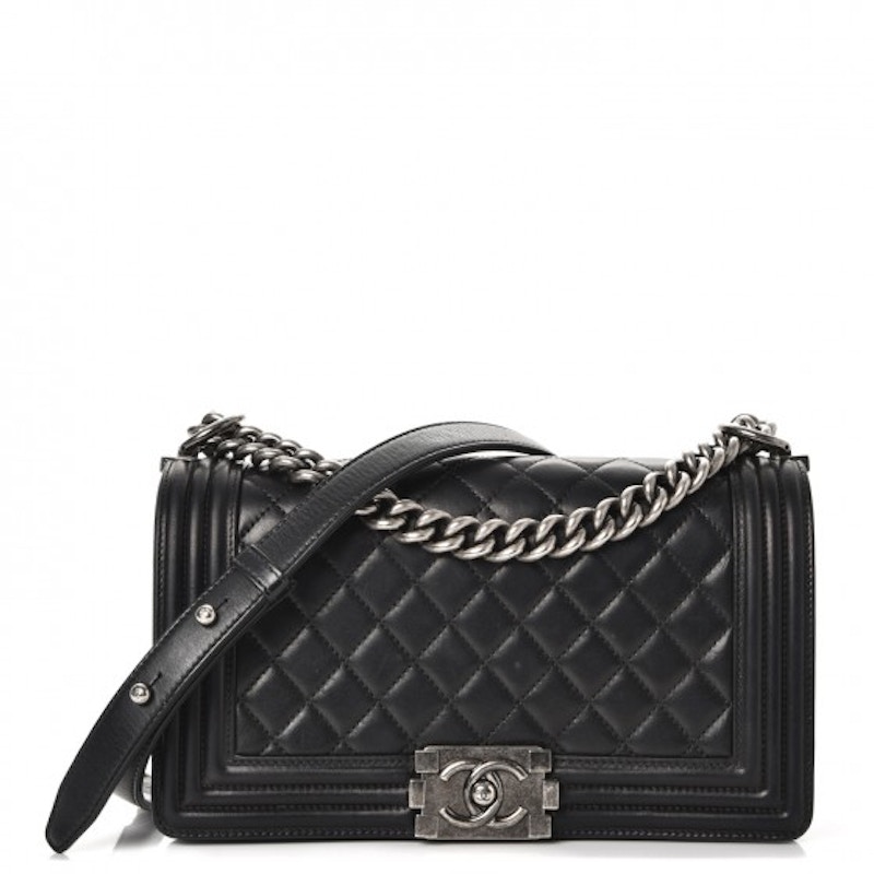 Chanel Boy Flap Quilted Lambskin Ruthenium-tone Medium Black