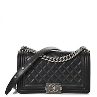 Chanel Boy Flap Quilted Lambskin Ruthenium-tone Medium Black Chanel Boy Flap Quilted Lambskin Ruthenium-tone Medium Black