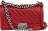 Buy Chanel Boy Flap Acolchado Piel de Cordero Rojo Medio Ruthenium