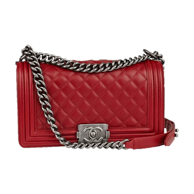 Chanel Boy Flap Quilted Lambskin Ruthenium Medium Red