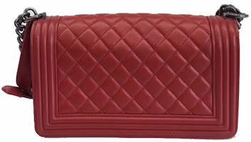 Order Chanel Boy Flap Quilted Lambskin Ruthenium Medium Red