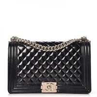 Chanel Boy Flap Quilted Patent Leather Gold-tone New Medium Black Chanel Boy Flap Quilted Patent Leather Gold-tone New Medium Black