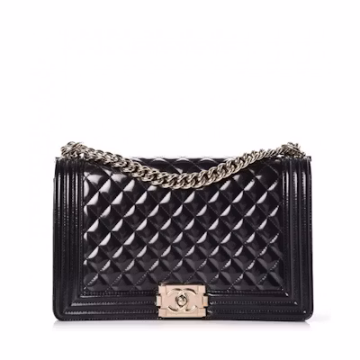 Chanel Boy Flap Quilted Patent Leather Gold-tone New Medium Black