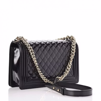 香奈兒男孩款絎縫漆皮金色中號肩背包 - 黑色 Order 香奈兒男孩款絎縫漆皮金色中號肩背包 - 黑色