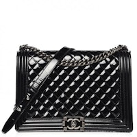 Chanel Boy Flap Quilted Patent Leather Silver/Black-tone Large Black Chanel Boy Flap Quilted Patent Leather Silver/Black-tone Large Black