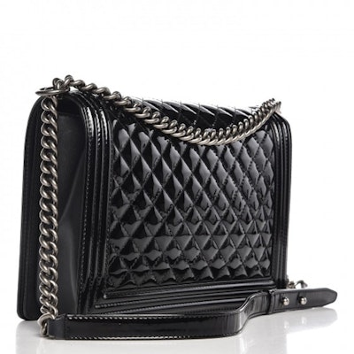 香奈兒Boy Flap菱格壓紋漆皮銀/黑色調大號黑色包袋 Order 香奈兒Boy Flap菱格壓紋漆皮銀/黑色調大號黑色包袋