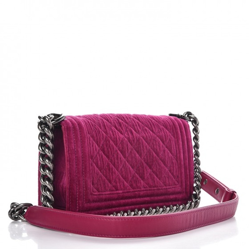 Order 香奈儿男孩小号绗缝丝绒铑金粉红色包包