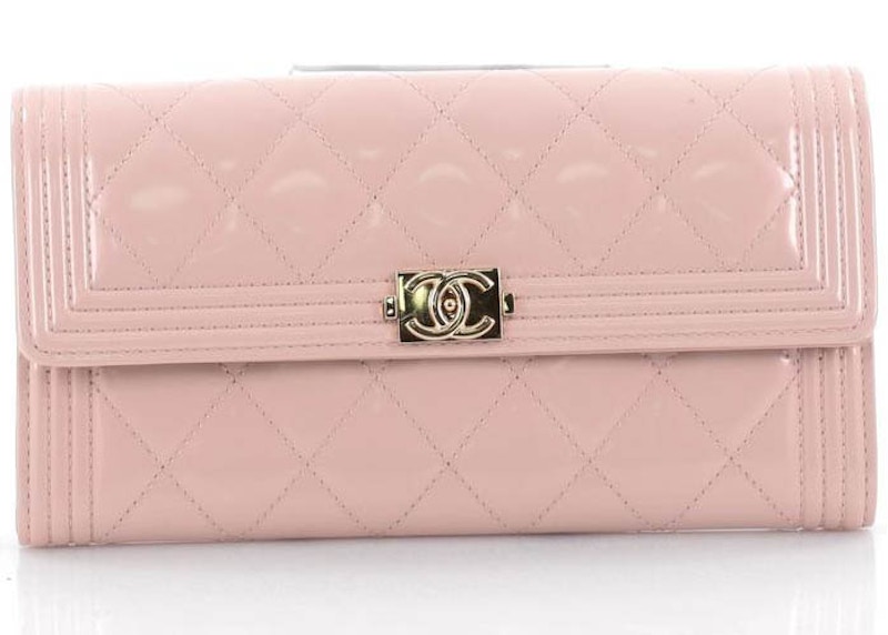 Chanel Boy Flap Wallet Quilted Diamond Long Light Pink