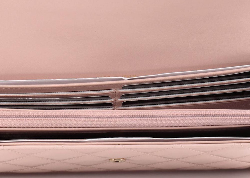 Lookbook 香奈儿菱格纹长款翻盖夹钱包浅粉色