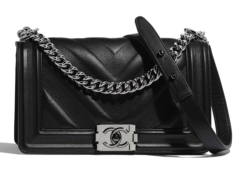 Chanel Boy Handbag Chevron Calfskin Ruthenium-tone Black