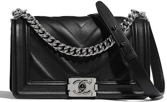 Chanel Boy Handbag Chevron Calfskin Ruthenium-tone Black Chanel Boy Handbag Chevron Calfskin Ruthenium-tone Black
