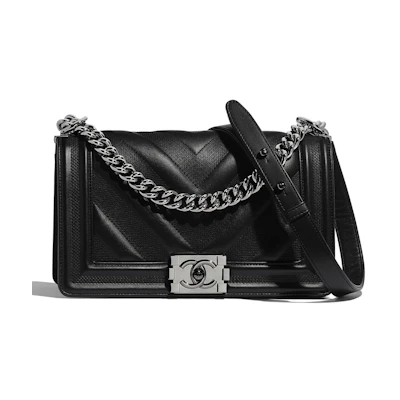 Chanel Boy Handbag Chevron Calfskin Ruthenium-tone Black