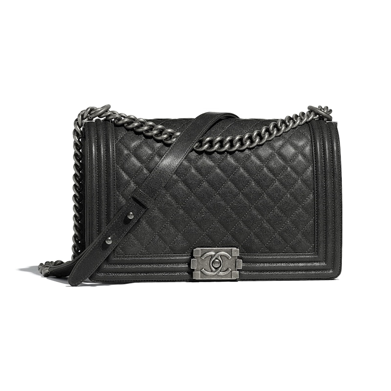 Chanel Boy Handbag Quilted Ruthenium-tone Large Charcoal