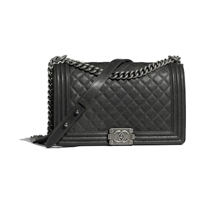 Chanel Boy Handbag Quilted Ruthenium-tone Large Charcoal