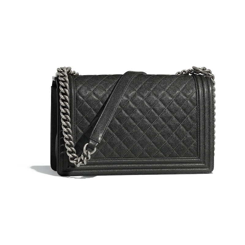 Order 香奈兒男孩包菱格紋大號炭灰釕金屬配件包包