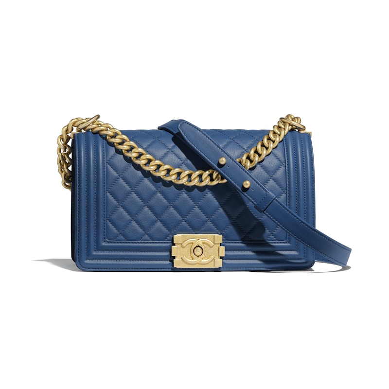 Chanel Boy Quilted Calfskin Gold-tone Dark Blue