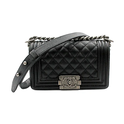 Chanel Boy Quilted Caviar Ruthenium-tone Small Black