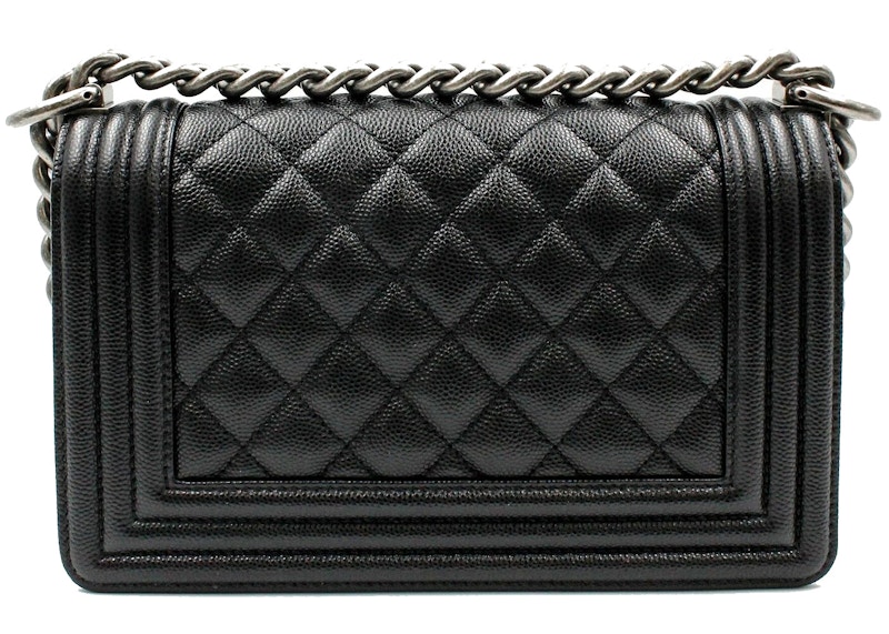 Order 香奈儿Boy小号黑色颗粒纹小牛皮菱格链条包