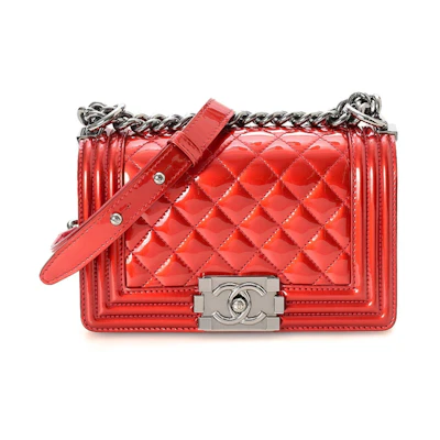 Chanel Boy Quilted Patent Leather Small Red