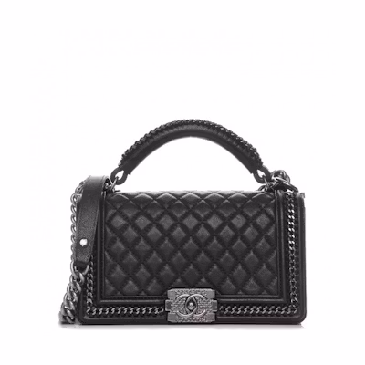 Chanel Boy Top Handle Quilted Chain Medium Black